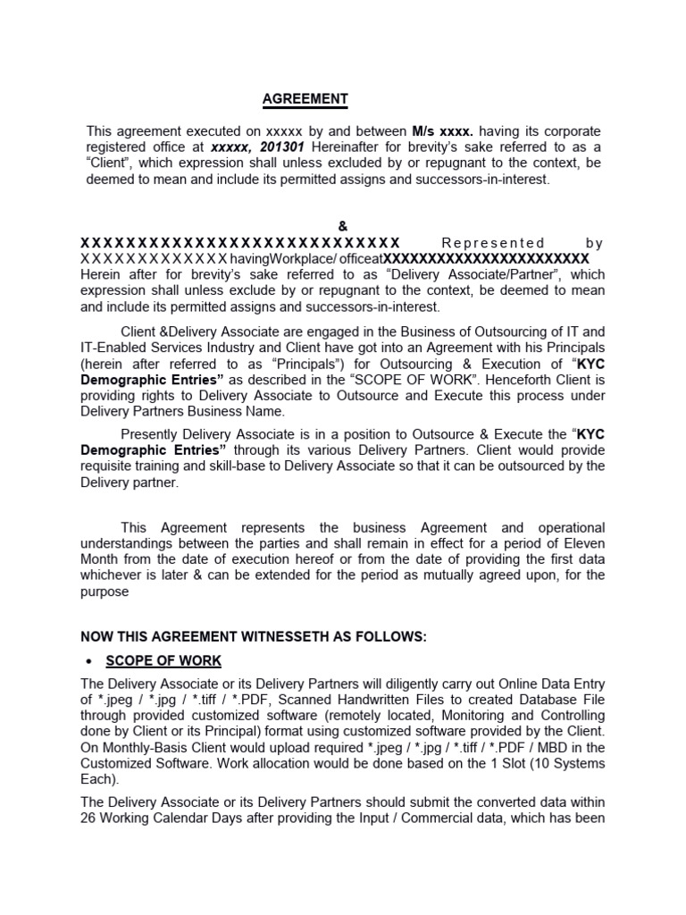 Demo Agreement Copy For Kyc Data Entry | PDF