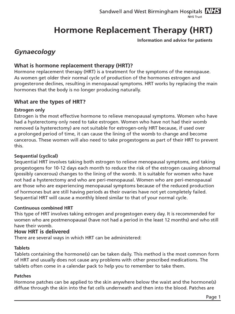 Understanding Hormone Replacement Therapy | PDF | Hormone Replacement ...