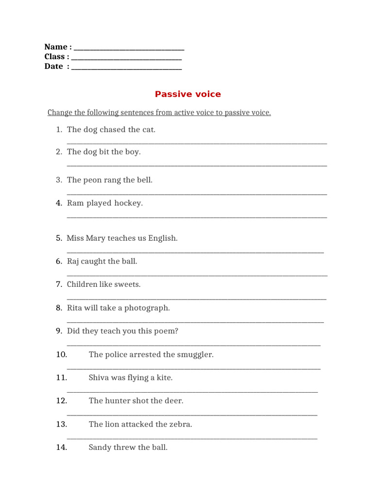 Passive voice revision sheet grade 10 pdf