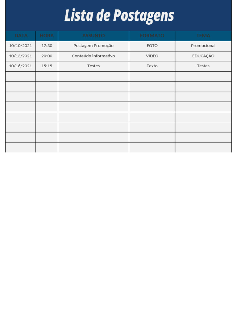 Controle de Postagem Planilha Controle de Postagens Com Calendario | PDF