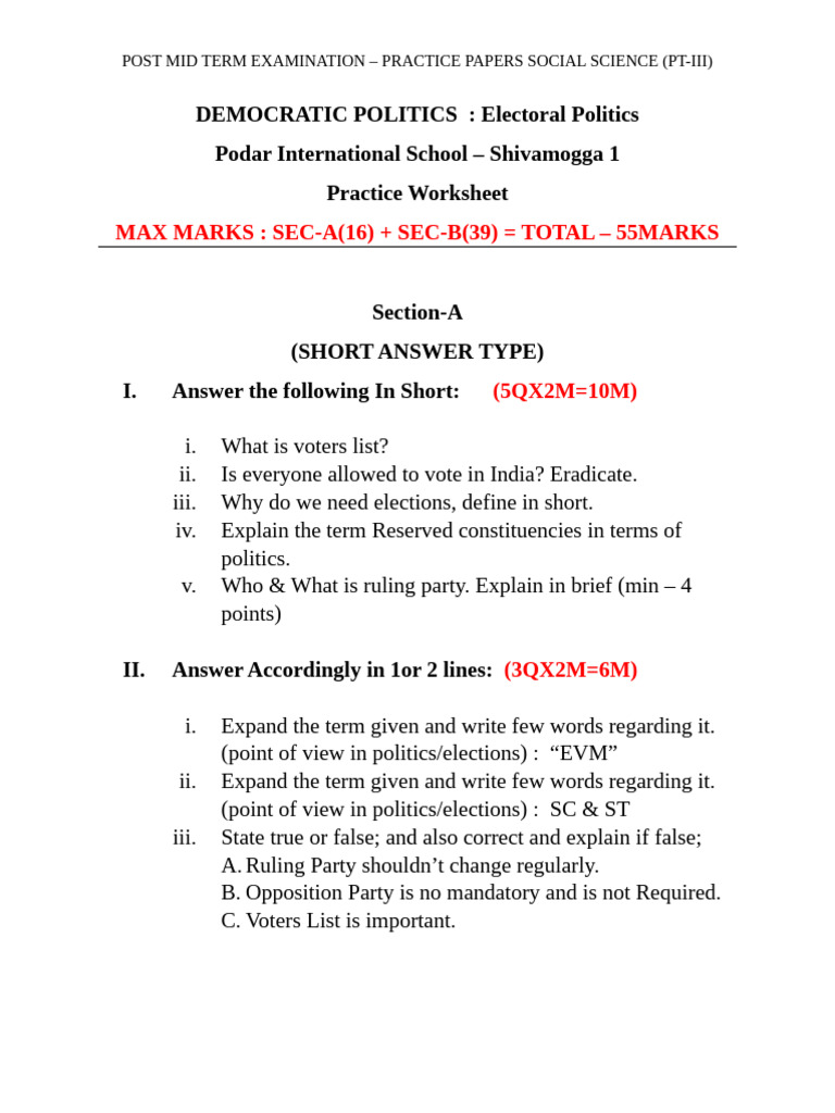 Electoral Politics Worksheet | PDF