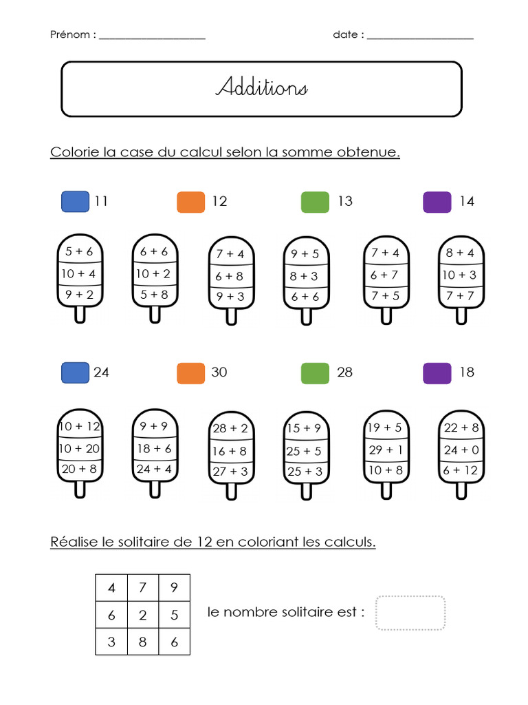Mathématiques : Exercices d'Addition | PDF