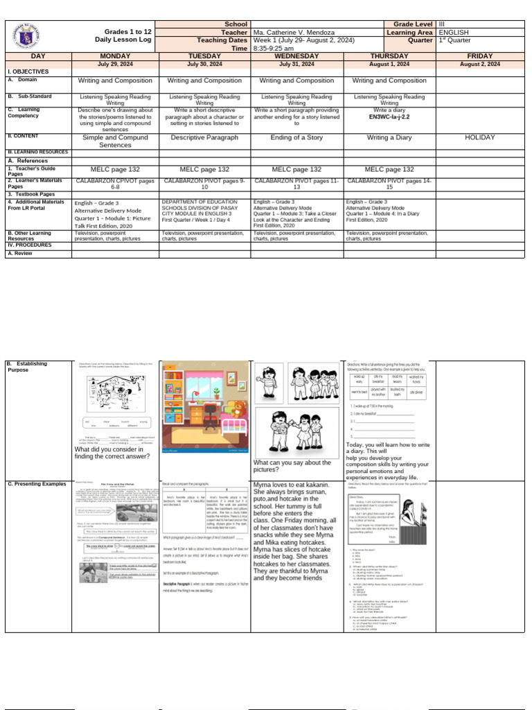 English Lesson Plan: Week 1 | PDF | Learning | Cognition
