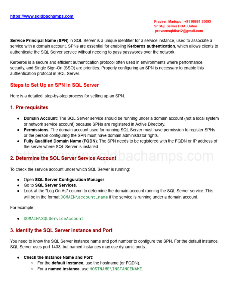 Service Principal Name (SPN) in SQL Server | PDF | Active Directory ...