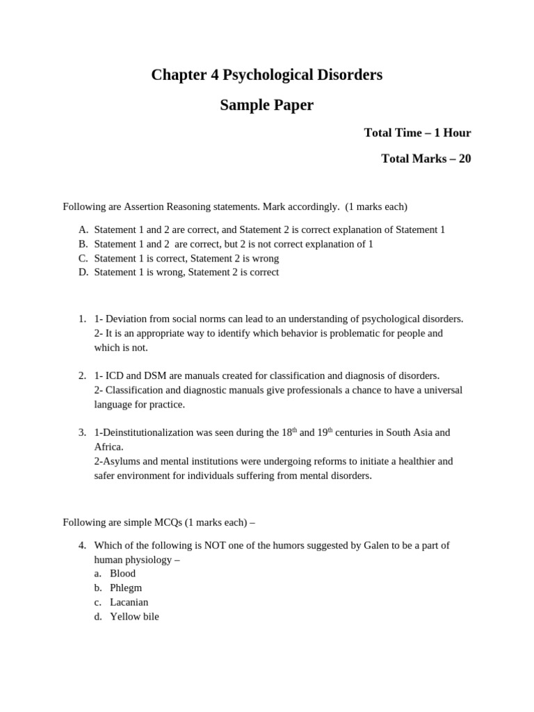Chapter 4: Psychological Disorders Notes | PDF | Mental Disorder | Anxiety