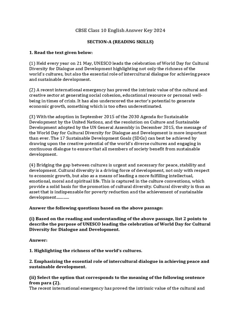 2 3 3 English Answer Key Class 10