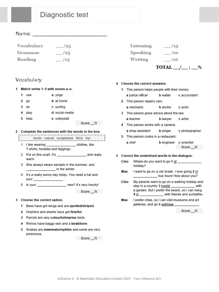 L2 A2PLUS Diagnostic Test | PDF