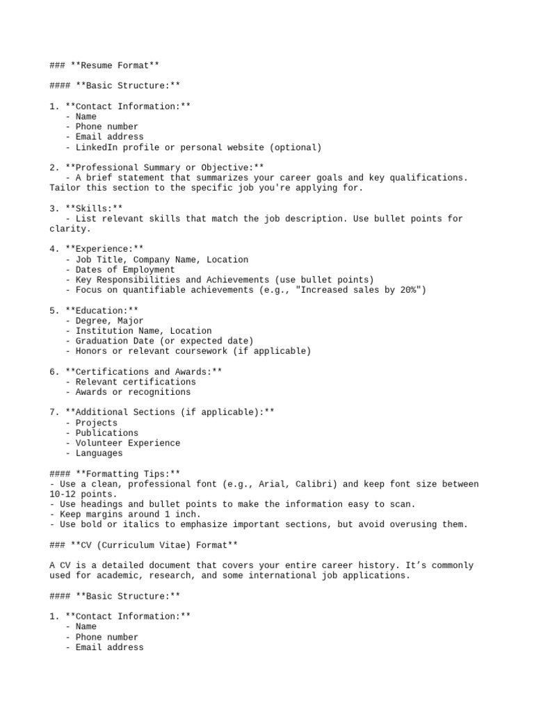 Resume and CV Format | PDF