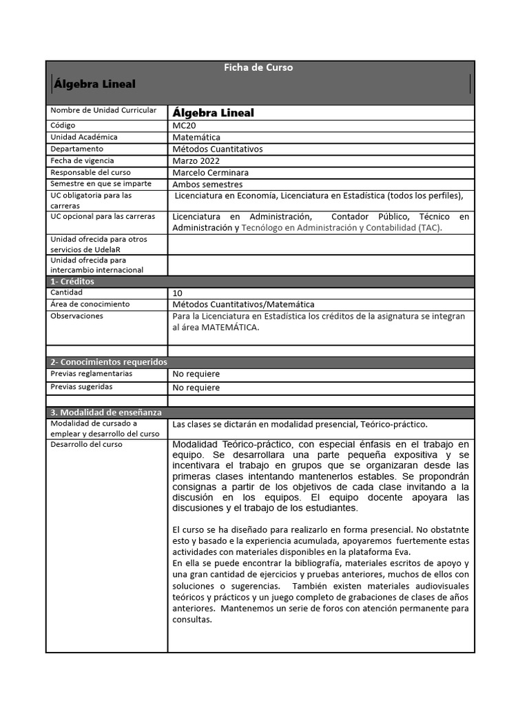 Ficha Algebra Lineal 1 2022 | PDF