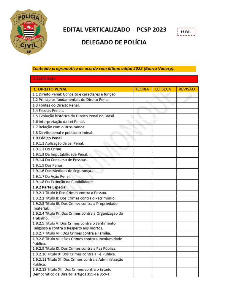 Edital Verticalizado - PCSP - Delegado de Polícia | PDF