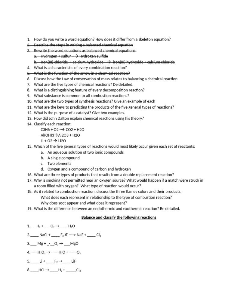 Chemical Reactions Study Guide 2024 | PDF