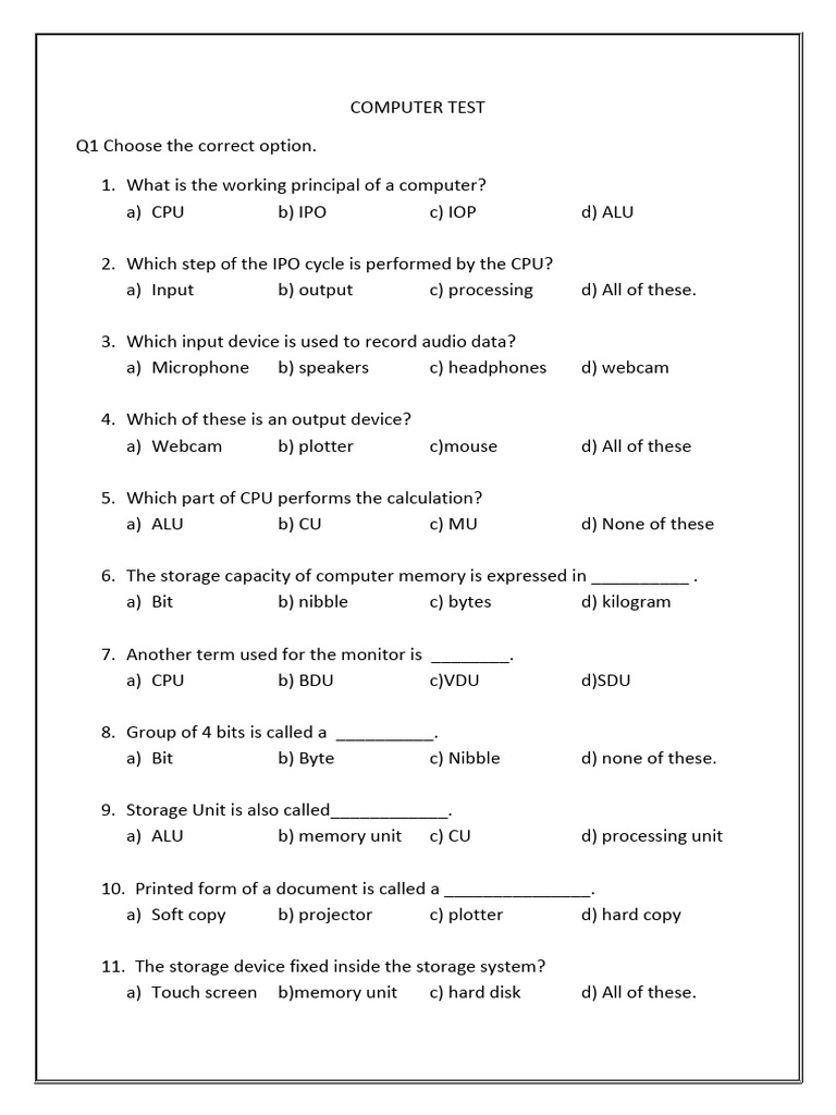 COMPUTER TEST Class IV | PDF | Computer File | Games & Activities