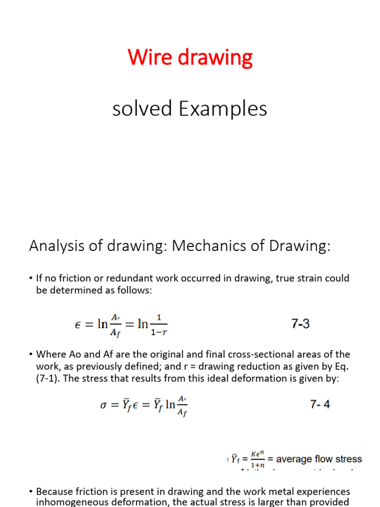MFT Module 4 (Wire Drawing Solved Examples) FH24 | PDF