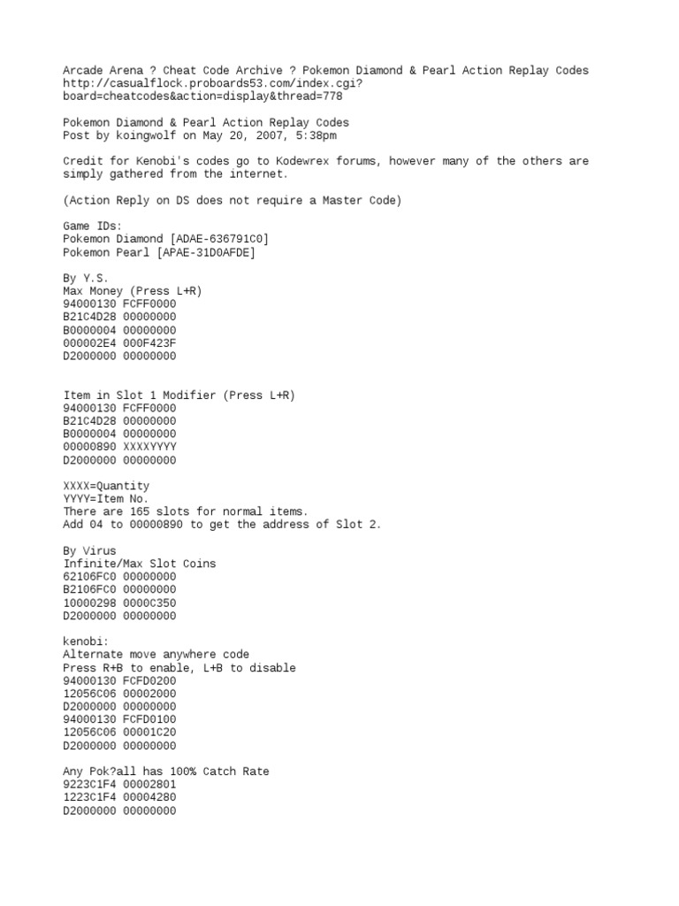Pokemon Diamond And Pearl Master Ball Cheats