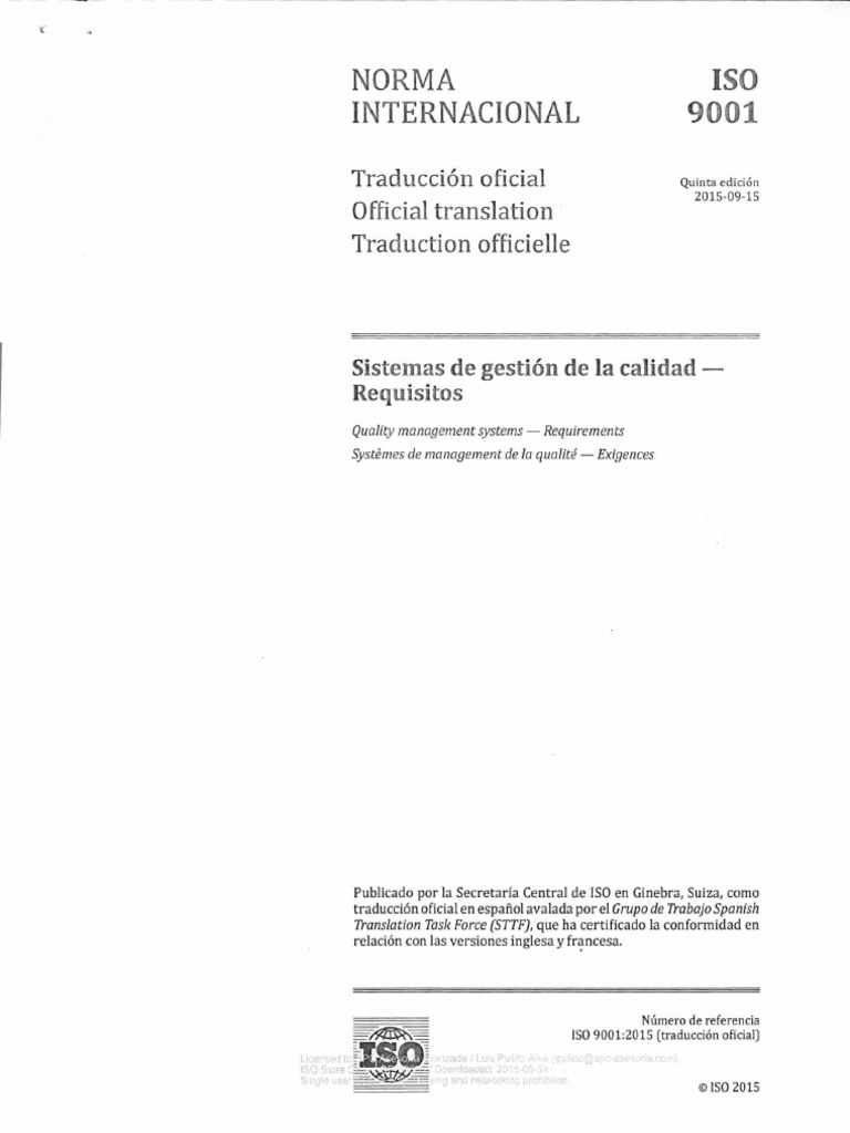 Iso 9001 - 2015 Estandar Spanish | PDF