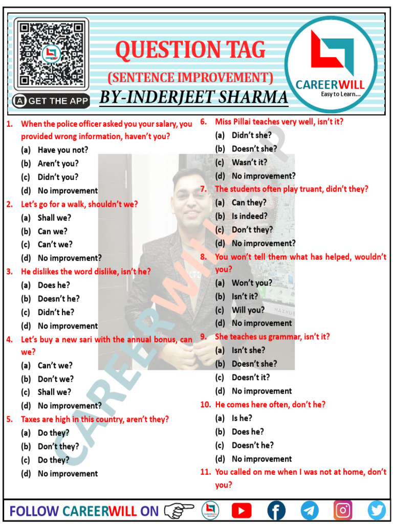 Question Tags (Sentence Improvement) Level-1 | PDF