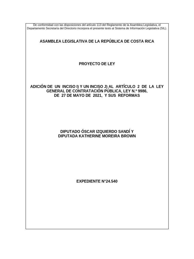 Adición de Un Inciso de La Ley General de Contratación Pública | PDF