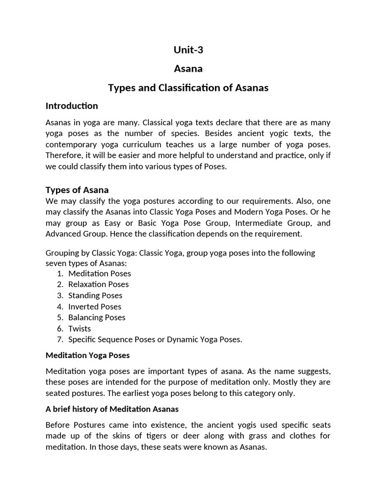 Asana Types and Their Classifications | PDF | Asana | Prana