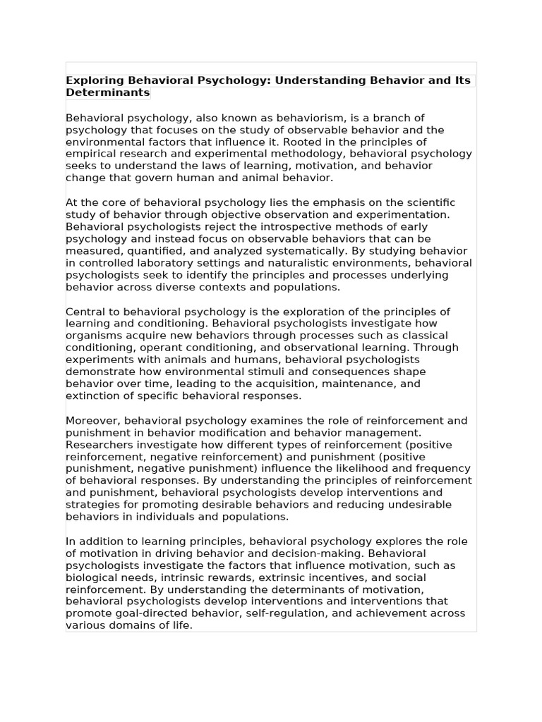 Introduction To Behavioral Psychology | PDF