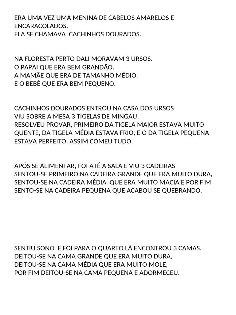 Cachinhos Dourados História Pdf