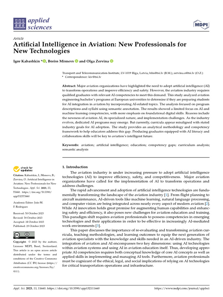 Artificial Intelligence in Aviation New Profession | PDF