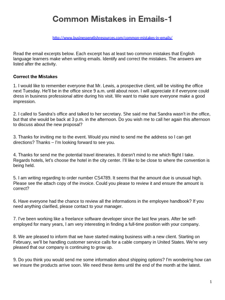 Common Mistakes in Emails | PDF