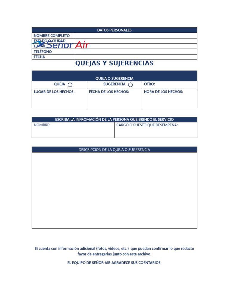 Formato de Quejas o Sugerencias | PDF