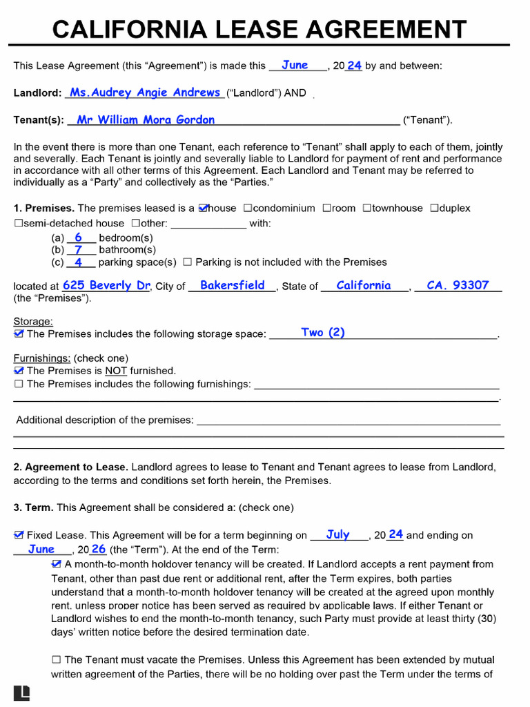 California Residential Lease Agreement template