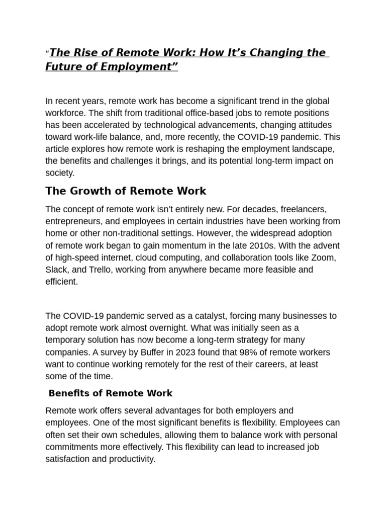 The Rise of Remote Work: Benefits & Challenges | PDF | Employment ...