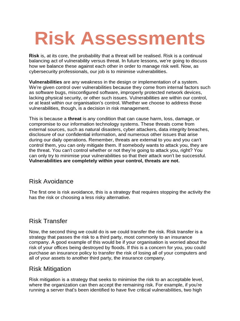 Risk Assessments | PDF