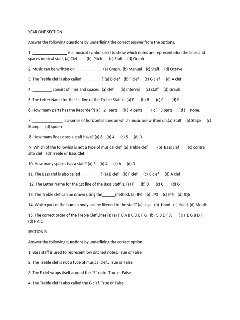 Year One To Three Questions | PDF