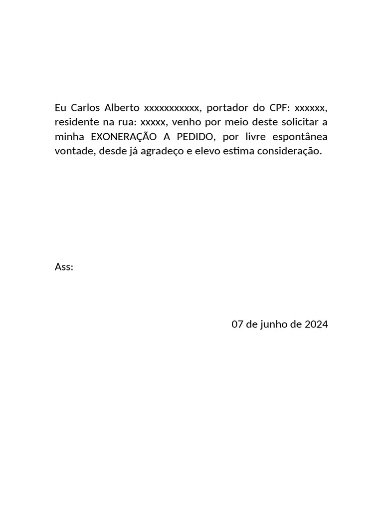 Modelo Pedido Exoneração | PDF