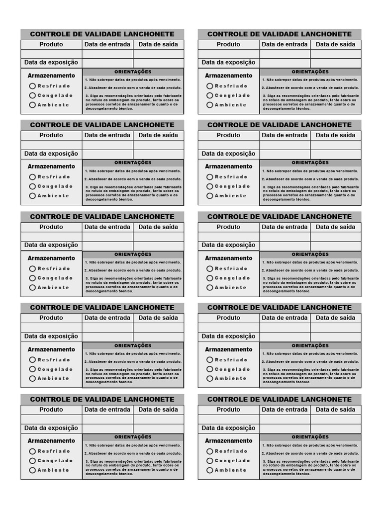 Controle de validade padaria pdf