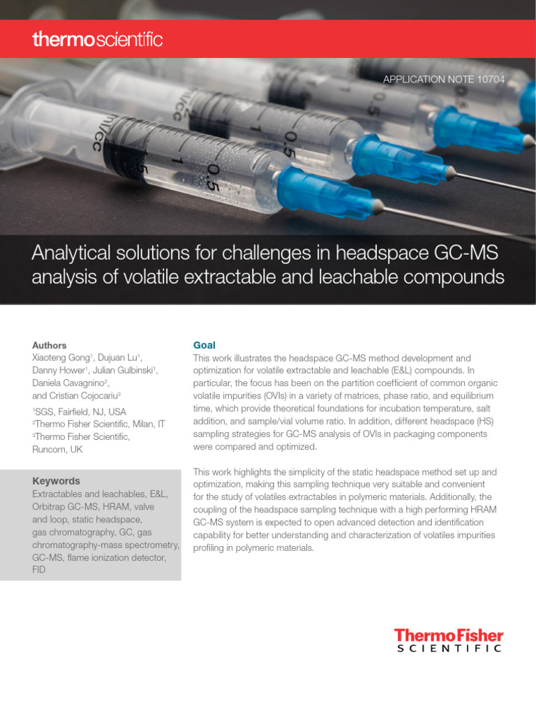 An 10704 GC Ms Headspace Extractables Leachables An10704 en | PDF