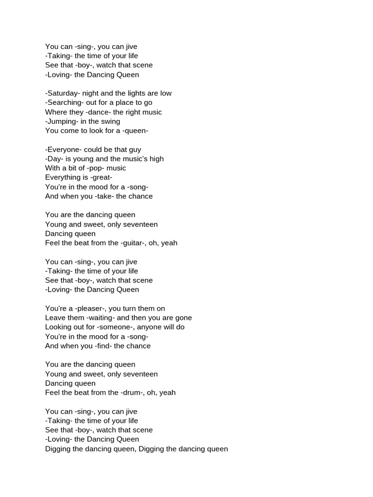 Letra Dancing Queen Alterada | PDF