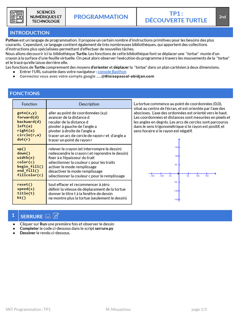 Aliman Nafissat Kouakou - TP1 Turtle - Initiation À La Programmation | PDF