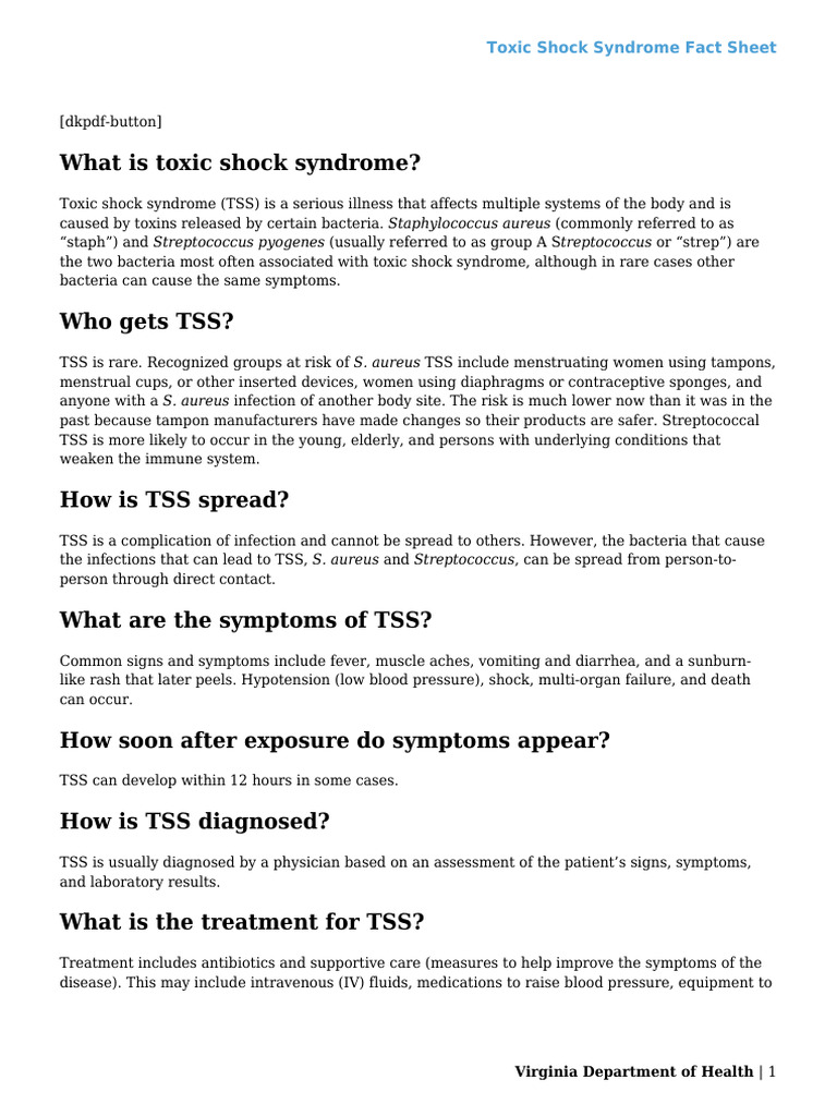 Toxic Shock Syndrome | PDF