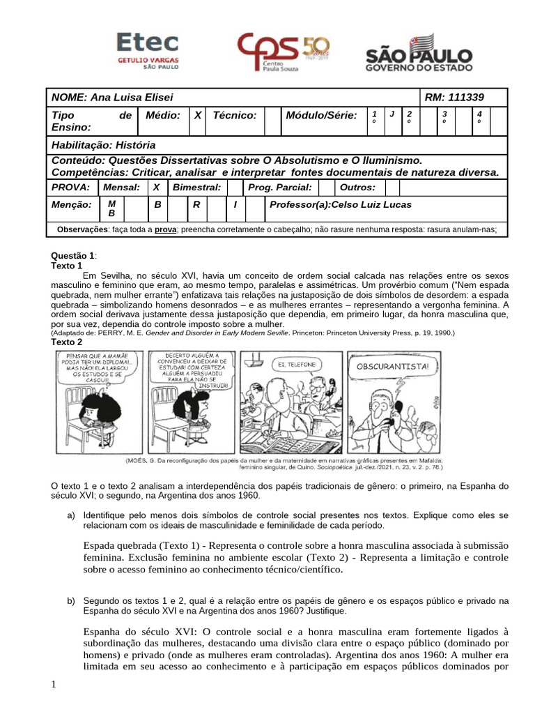 Questões Dissertativas Sobre O Iluminismo 2024 | PDF