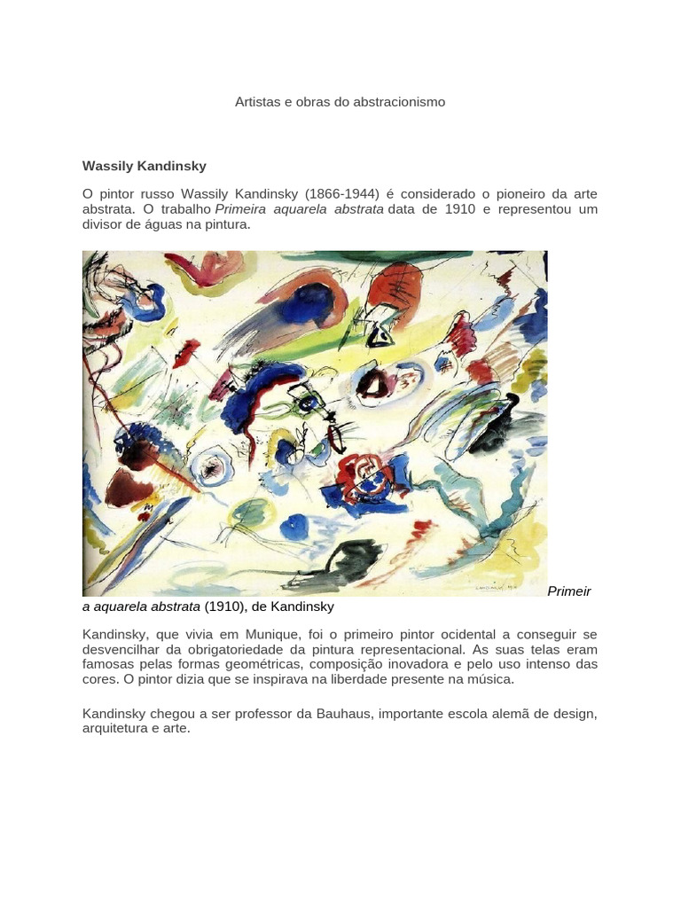 Artistas e Obras Do Abstracionismo | PDF