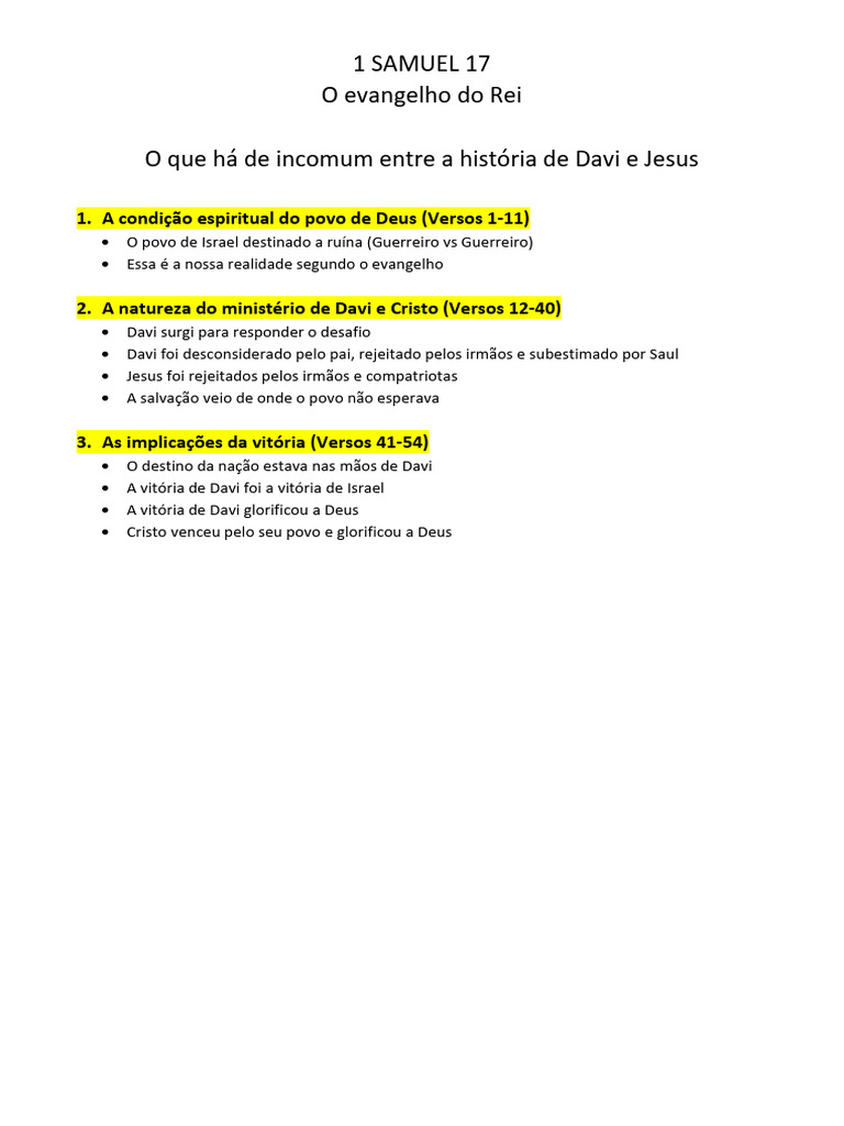 1 SAMUEL 17 O Evangelho Do Rei | PDF