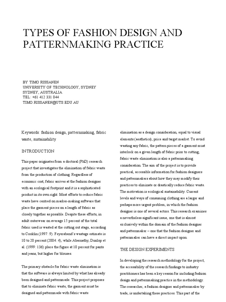 Types of Fashion Design and Patternmaking PDF Fashion Design Fashion