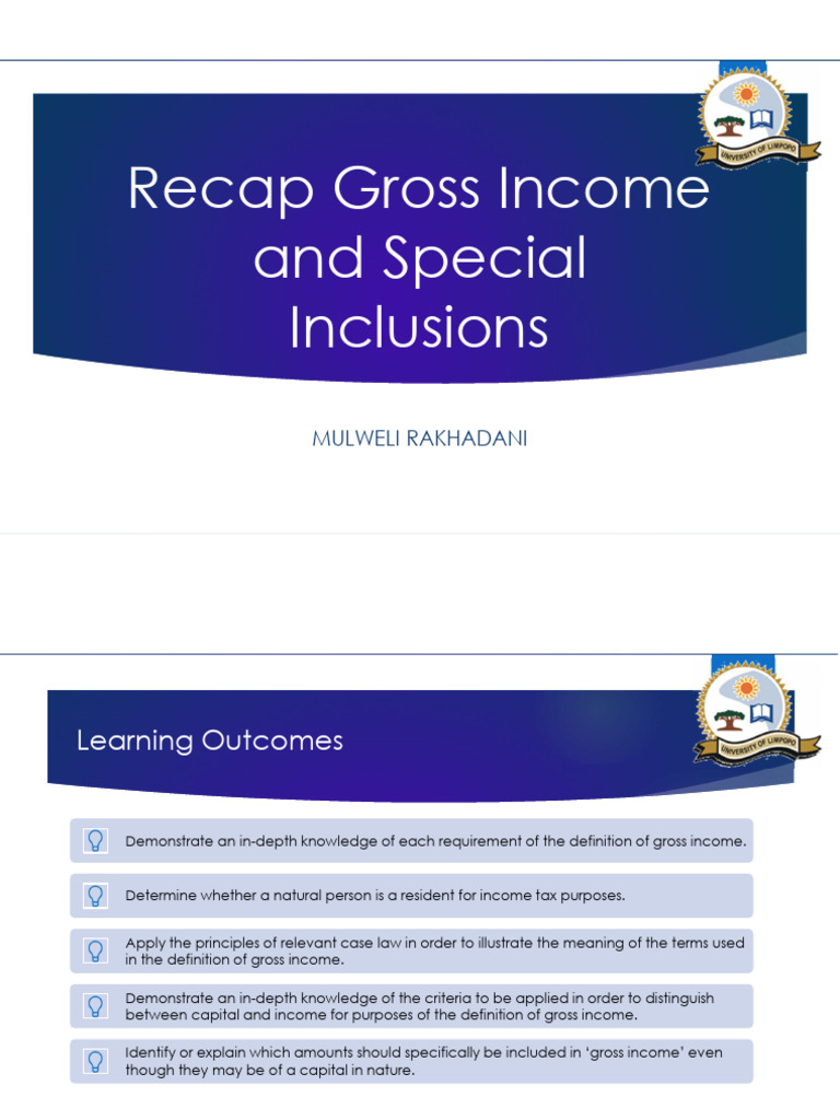Unit 2 - Recap Gross Income and Special Inclusions - 2023 CITA032 | PDF ...