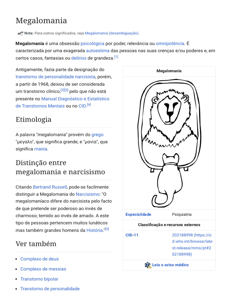 Megalomania - Wikipédia, A Enciclopédia Livre | PDF