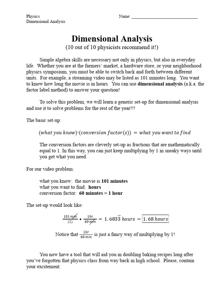 Dimensional Analysis in Physics | PDF | Units Of Measurement | Teaching ...