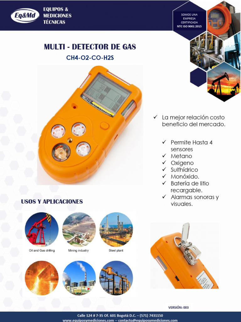 Detector De Gases Portatil G 310 Ficha Tecnica Pdf