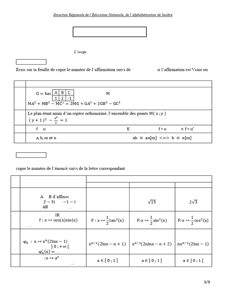 Maths Bac Blanc Serie C | PDF