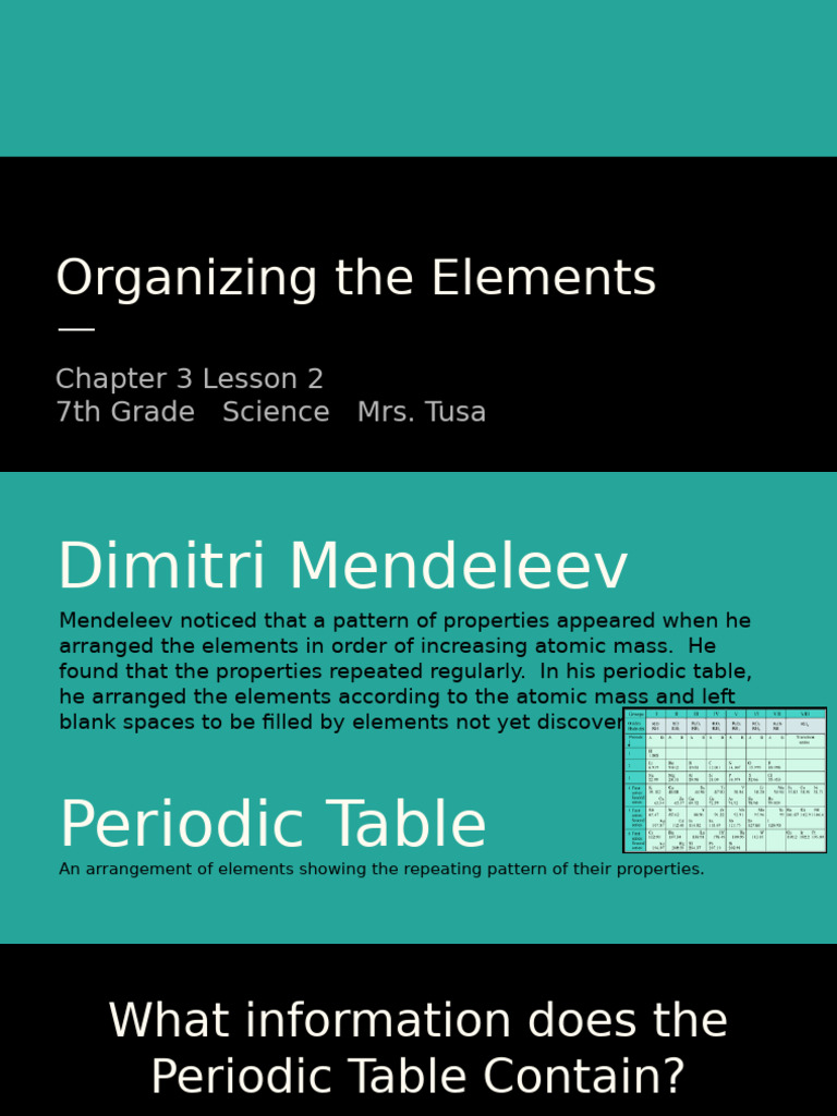 Chapter 3 Lesson 2 Organizing The Elements Slide Notes | PDF | Teaching ...