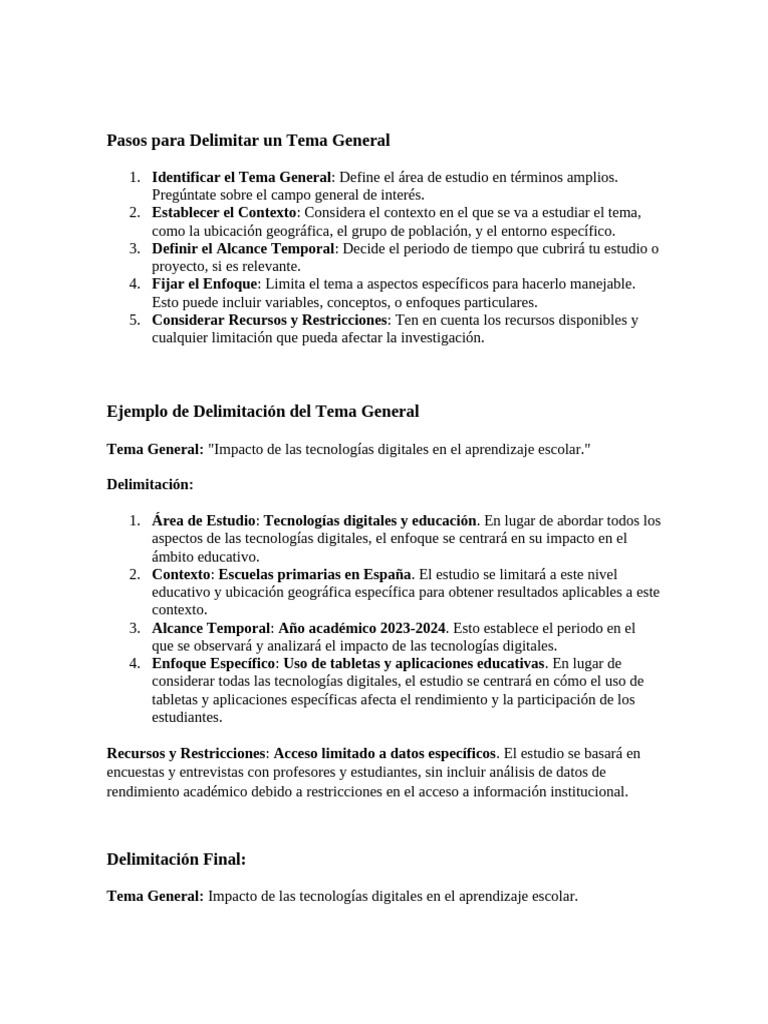 Pasos para Delimitar Un Tema General | PDF | Educación primaria | Plan ...