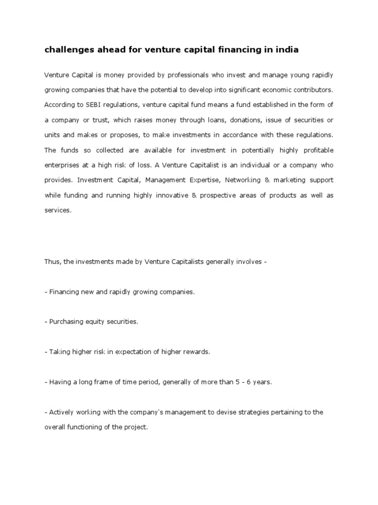 Challenges in India's VC Financing | PDF | Venture Capital | Corporate ...