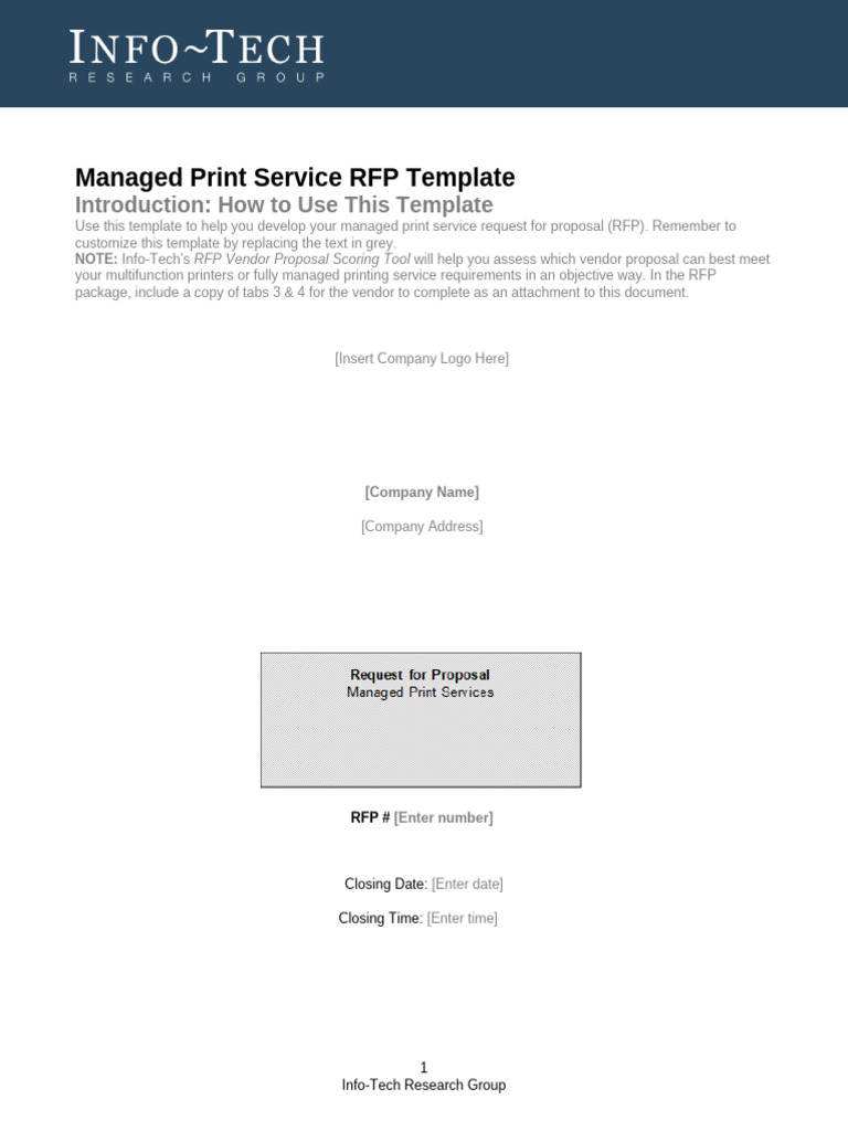 Manufacturing Printing RFP Template | PDF